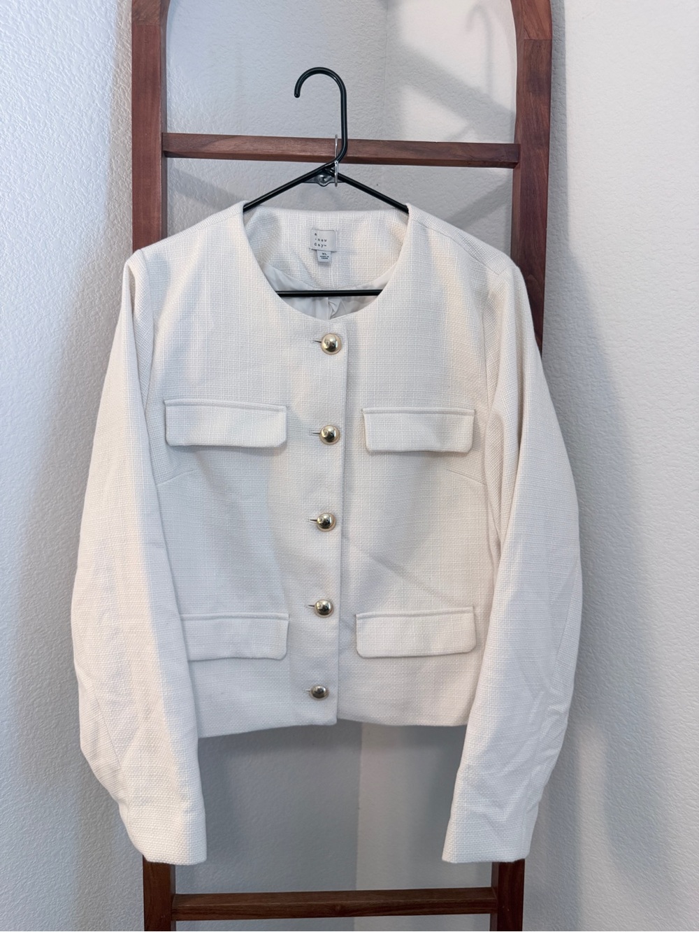 A New Day Women's Cream Textured Button-Front Blazer with Gold Buttons XL
